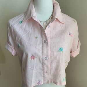 Pink Floral Button Down Shirt with Pointed Collar